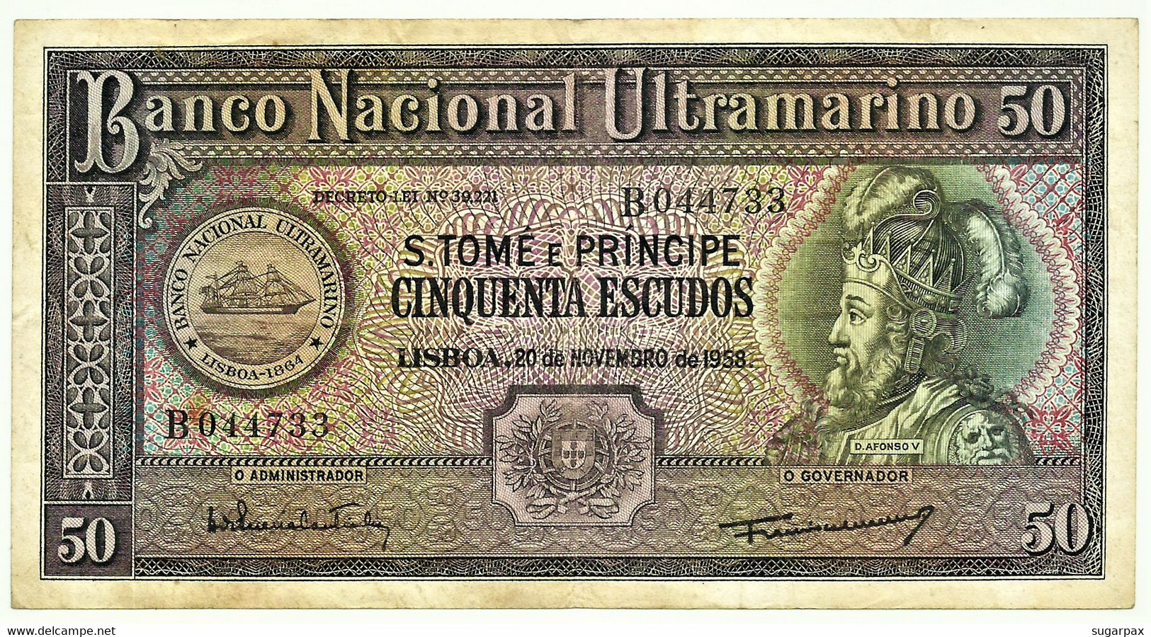 SAINT THOMAS & PRINCE - 50 Escudos - 20.11.1958 - Pick 37.a - Prefix B - D. Afonso V - PORTUGAL - São Tomé U. Príncipe