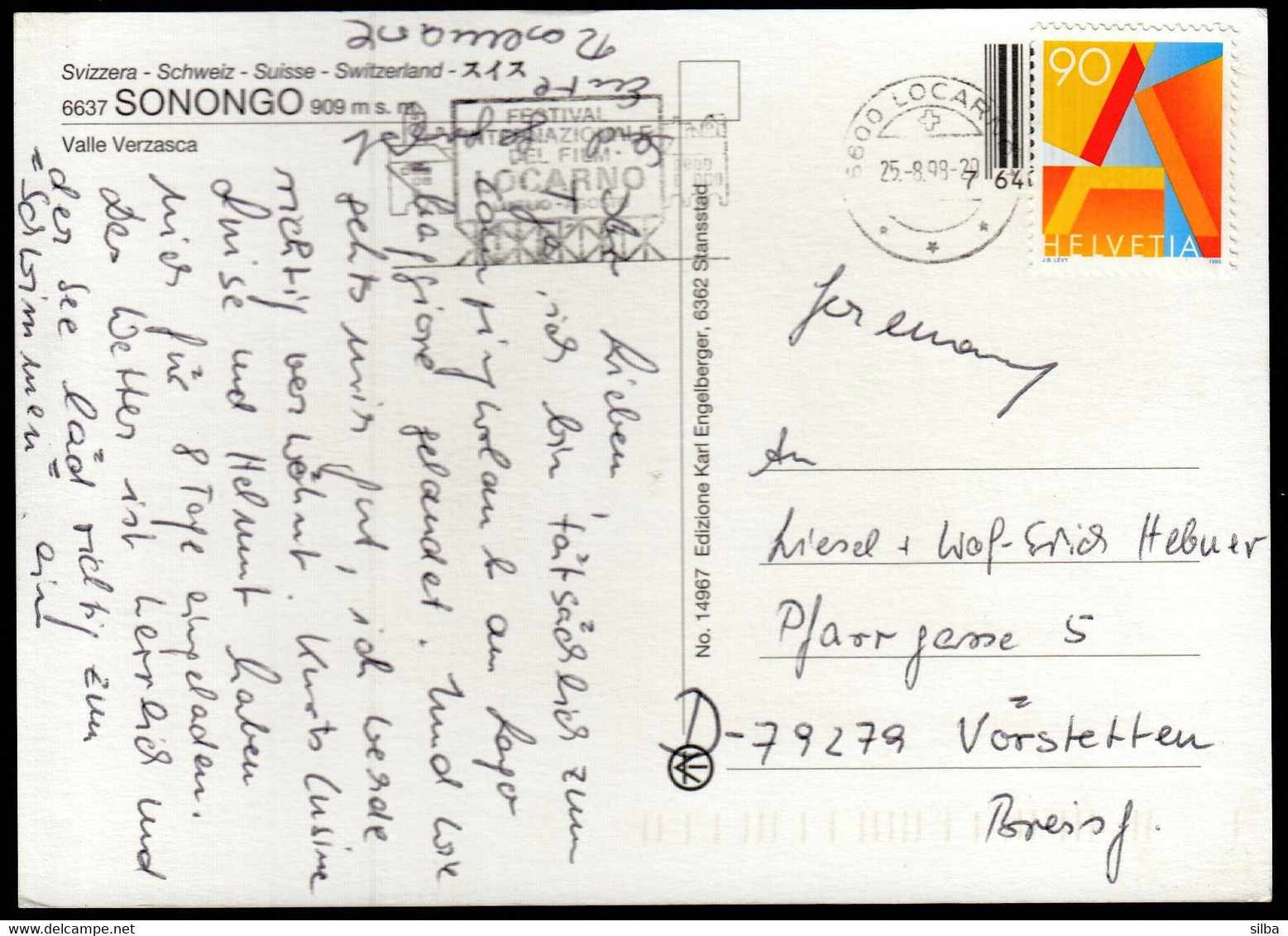 Switzerland Sonongo 1998 / Valle Verzasca, Canton Ticino / International Film Festival Machine Stamp - Verzasca