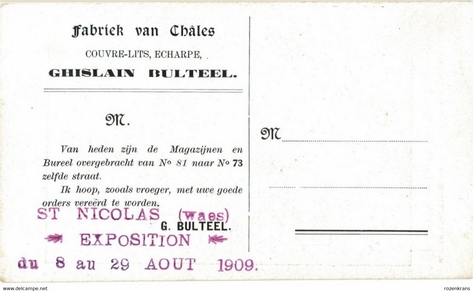 Sint-Niklaas Waas Waasland Nikolaas Tentoonstelling 1909 Oogst Reclame Publicite Fabriek Van Chales Ghislain Bulteel - Sint-Niklaas