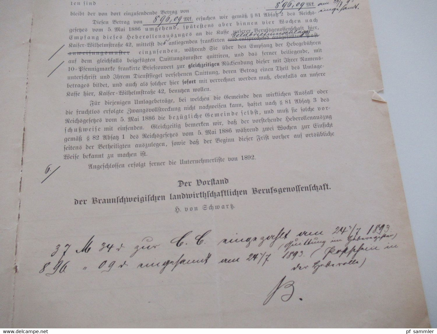 Dokument DR 1892 / 93 Beberollen Auszug Unternehmerlisten Braunschweigische Landwirtschaftliche Berufsgenossenschaft