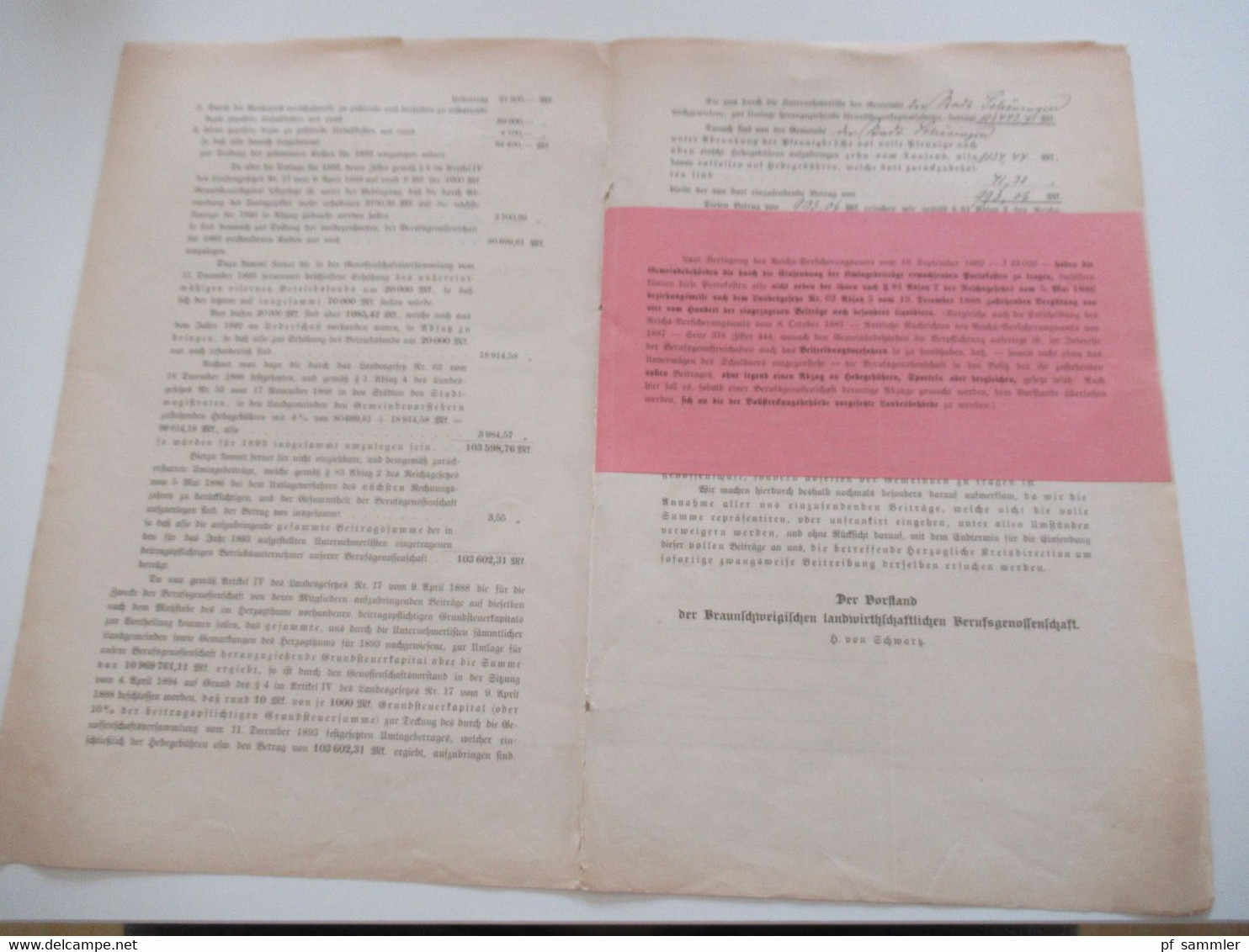 Dokument DR 1892 / 93 Beberollen Auszug Unternehmerlisten Braunschweigische Landwirtschaftliche Berufsgenossenschaft