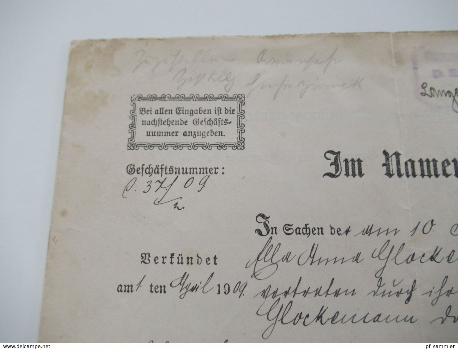 Dokument DR 1909 Anerkenntnisurteil / Gerichtsurteil "Im Name Des Königs!" Preussisches Amtsgericht - Décrets & Lois