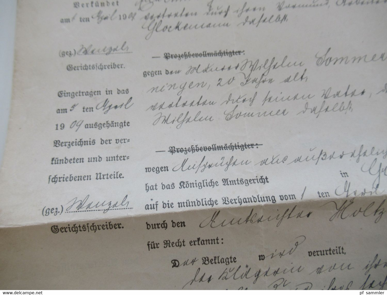 Dokument DR 1909 Anerkenntnisurteil / Gerichtsurteil "Im Name Des Königs!" Preussisches Amtsgericht - Decretos & Leyes