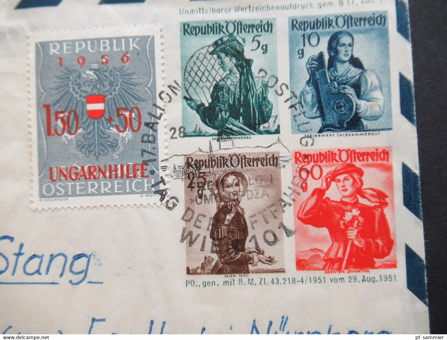 Österreich 1957 Trachten GA Umschlag Österreichische Pro Juventute Kinderdorfvereinigung Ballon Postflug Freiballon OMO - Balloon Covers