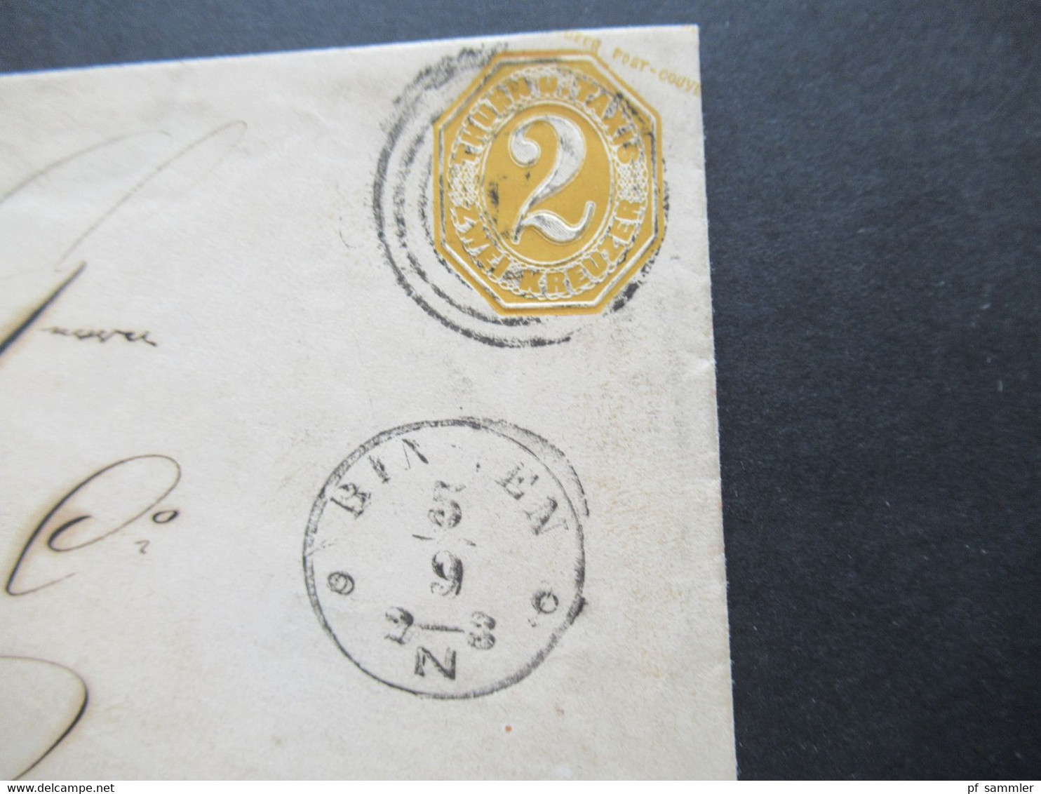 AD Thurn Und Taxis GA Umschlag 2 Kreuzer Stempel K1 Bingen Nach Rüdesheim Mit Ank. Stempel - Cartas & Documentos