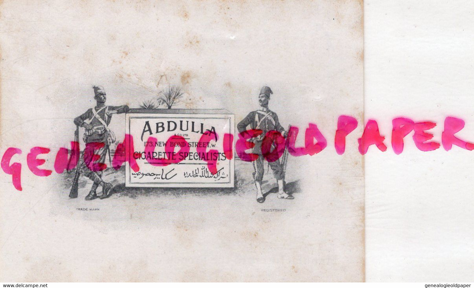 ANGLETERRE- CARTE ABDULLA CIGARETTE -173 NEW BOND STREET TIRAILLEUR AFRIQUE- ZIGARETTEN- TABAC- - Documenti