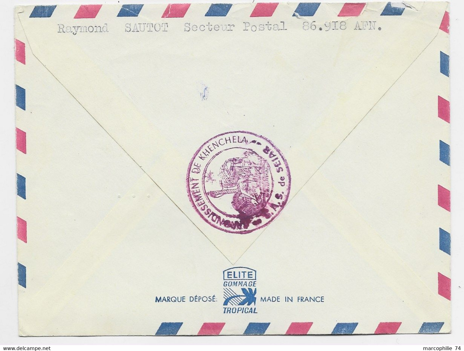 LETTRE FM  AVION POSTE AUX ARMEES 27.9.1960 A.F.N. + VERSO CACHET ROUGE S.A.S DE SEIAR ARRND DE KHENCHELA - Guerra D'Algeria