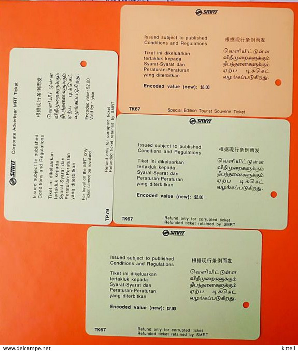 Singapore 4 Cards Unused Old Transport Subway Train Bus Ticket Card Transitlink Scientists Einstein Bell Curie Newton - Monde