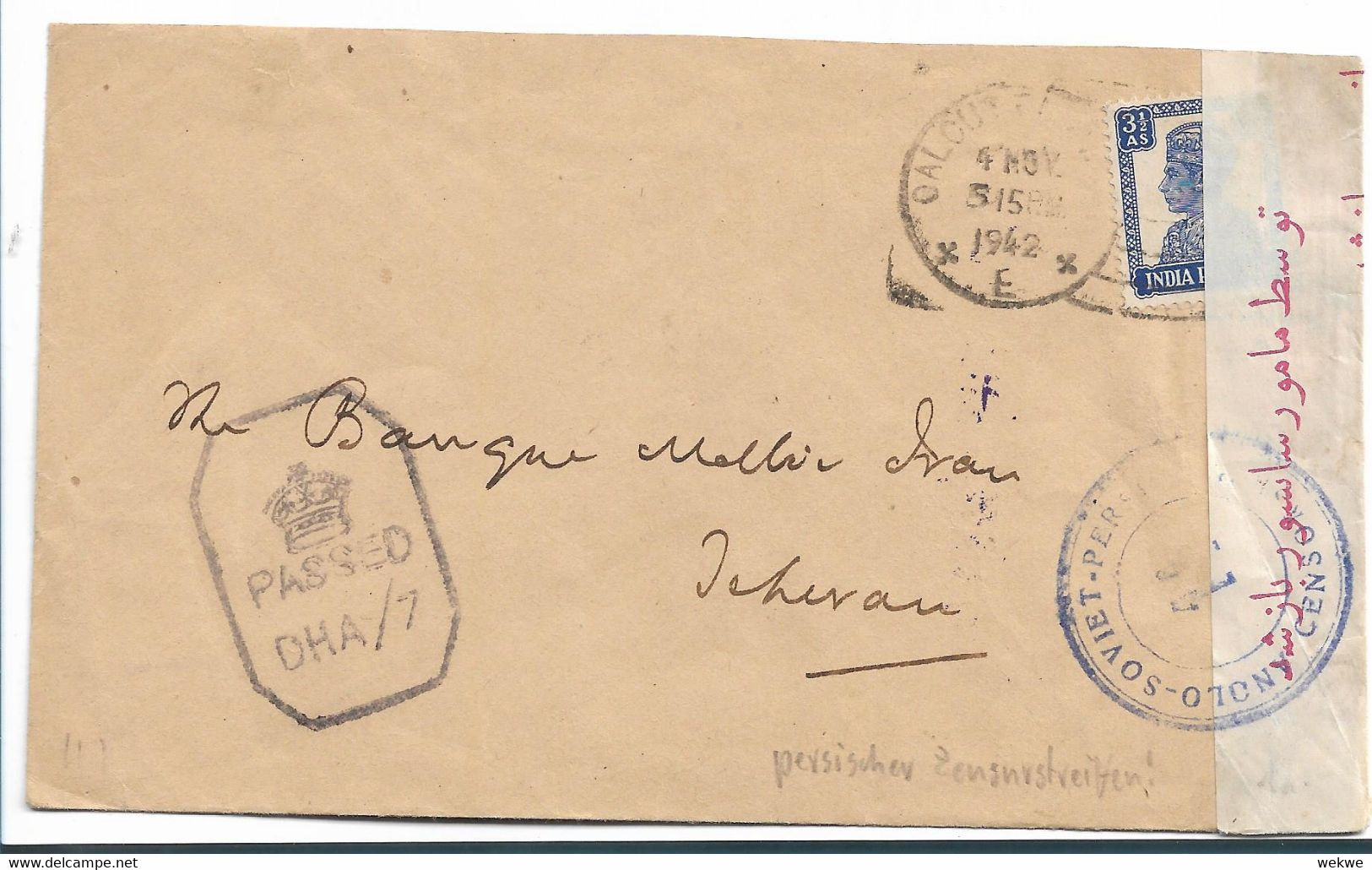 BI104 / Brit. INDIEN - 1942  Mit Indischer Und Persischer Zensur - 1936-47 Roi Georges VI