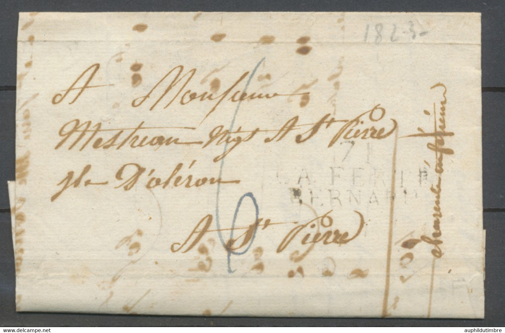 1823 Lettre Marque 71 LA FERTE BERNARD  + Taxe 6 Bleu SARTHE(71) TTB. H2596 - 1801-1848: Précurseurs XIX