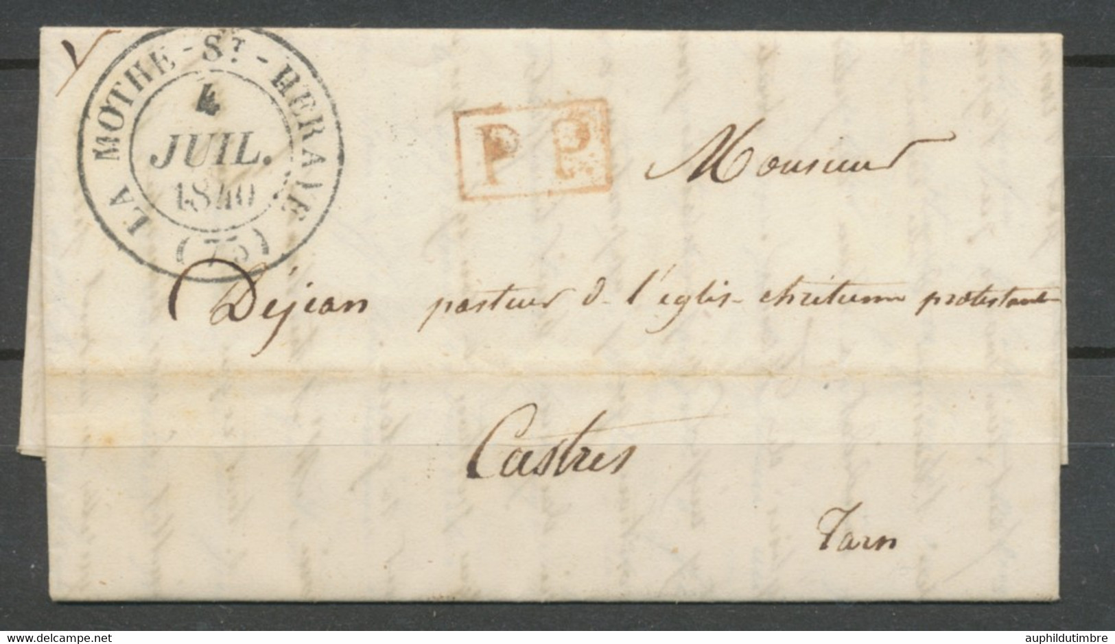 1840 Lettre CAD T14 LA MOTHE-St-HERAYE (75) DEUX SEVRES + PP Rouge H2615 - 1801-1848: Voorlopers XIX