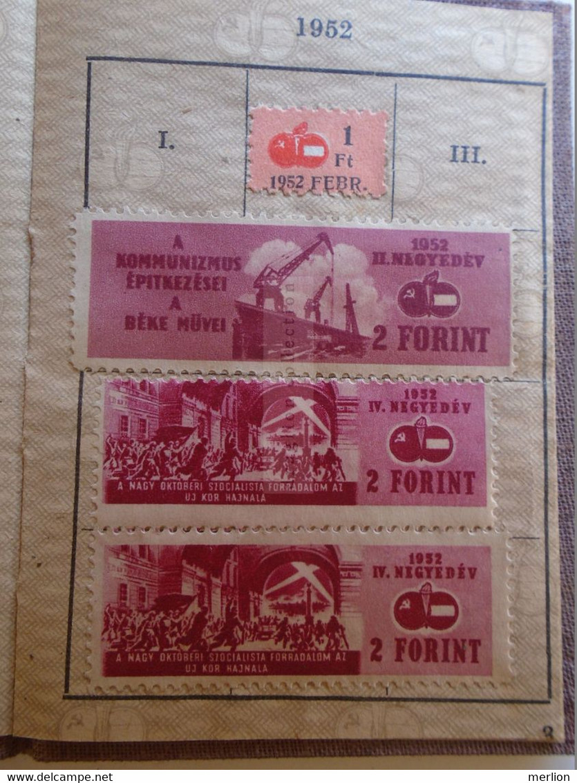 D185413  Hungary -   Hungarian-Soviet Society  -  Magyar-Szovjet Társaság -Membership Card 1952 -Lot Of 9 Tax Stamps - Revenue Stamps