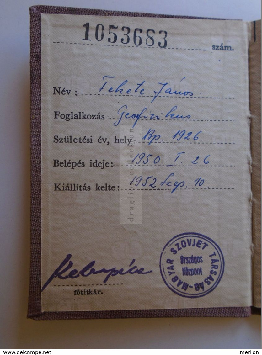 D185413  Hungary -   Hungarian-Soviet Society  -  Magyar-Szovjet Társaság -Membership Card 1952 -Lot Of 9 Tax Stamps - Revenue Stamps