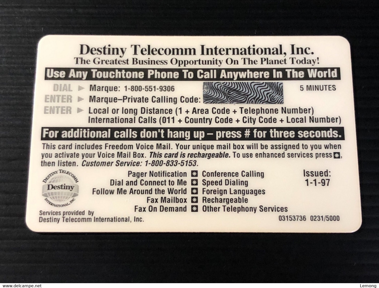 Mint USA UNITED STATES America Destiny Telecomm Collection Prepaid Telecard Phonecard, ASU 1996, Set Of 1 Mint Card - Collections