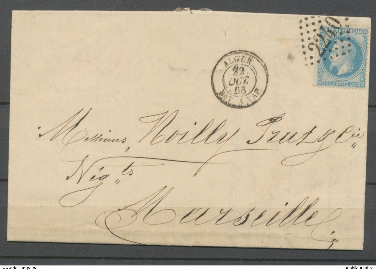 1868 Lettre N°29 Obl GC2240 CAD ALGER BAT. A VAP. Superbe H2624 - Entry Postmarks