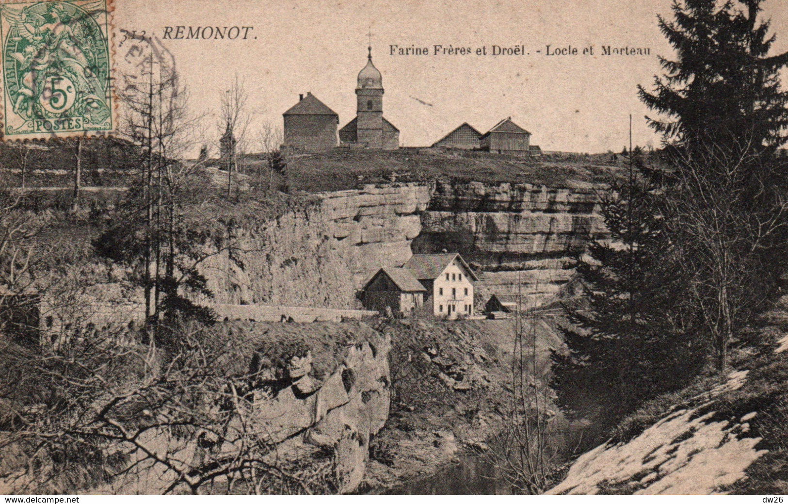 Remonot (Doubs) Vue Générale, La Falaise Et L'Eglise - Farine Frères Et Droël, Locle Et Morteau - Carte De 1907 - Otros & Sin Clasificación