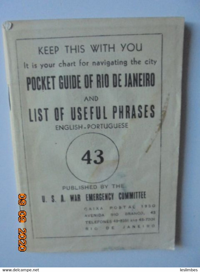 Pocket Guide Of Rio De Janeiro And List Of Useful Phrases English-Portuguese. Rio De Janeiro's U.S. Servicemen's Center - War 1939-45