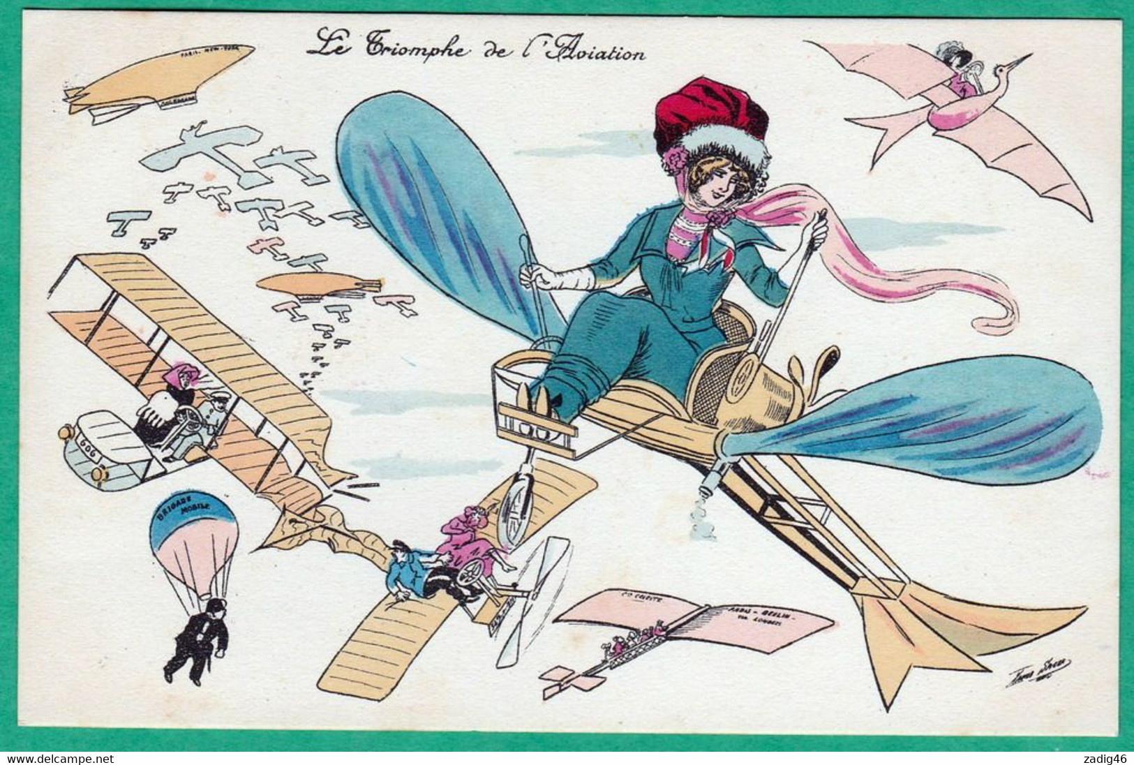 XAVIER SAGER - LE TRIOMPHE DE L'AVIATION - BELLE JEUNE FEMME PILOTANT UN AEROPLANE - Sager, Xavier