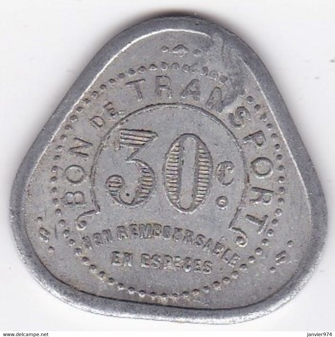 44 . Pays De La Loire. Compagnie Des Tramways De Nantes . 30 Centimes . Contremarque, En Aluminium - Monetary / Of Necessity