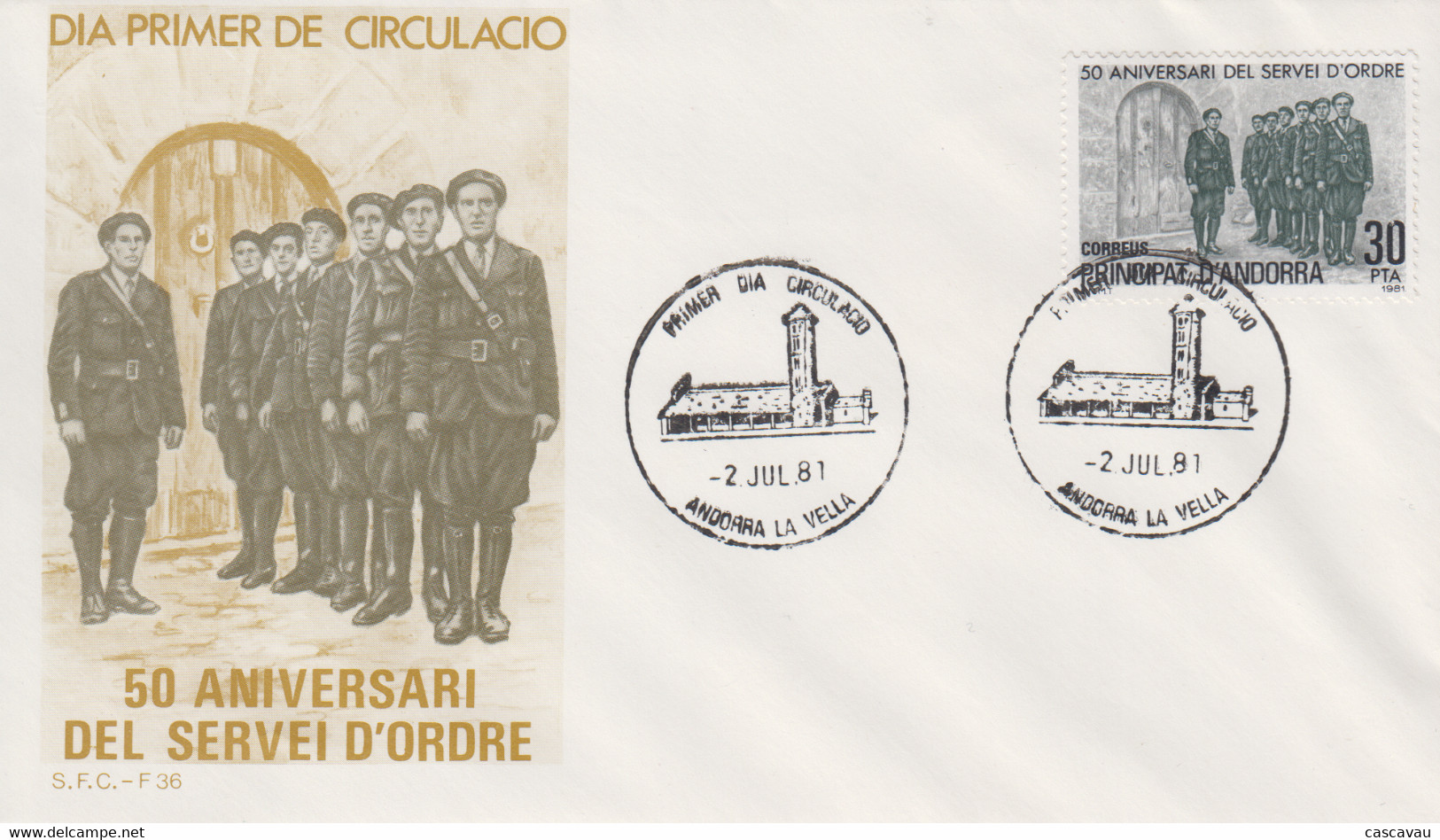 Enveloppe  FDC  1er  Jour   ANDORRE   50éme  Anniversaire  Du   Service  D' Ordre   1981 - Otros & Sin Clasificación