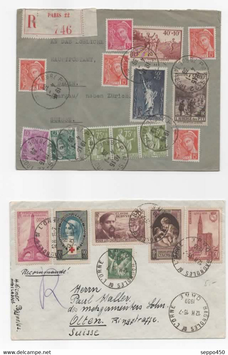 LOT 5 LETTRES MULTIPLES AFFRANCHISSEMENTS TP FRANCE RECOMMANDER POUR LA SUISSE - Storia Postale