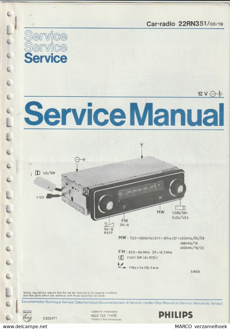 Philips Brochure-leaflet: Autoradio 22RN351 Service Manual - Libri & Schemi