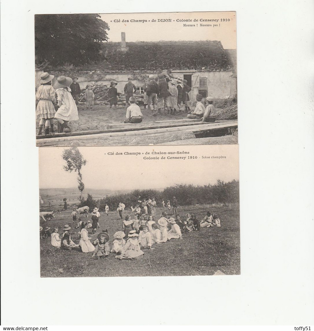 2 CPA:CLÉ DES CHAMPS CHALON SUR SAONE (71) COLONIE DE CENSEREY ENFANTS SCÈNE CHAMPÊTRE,DE DIJON (21) JEUX MONTERA....... - Other & Unclassified