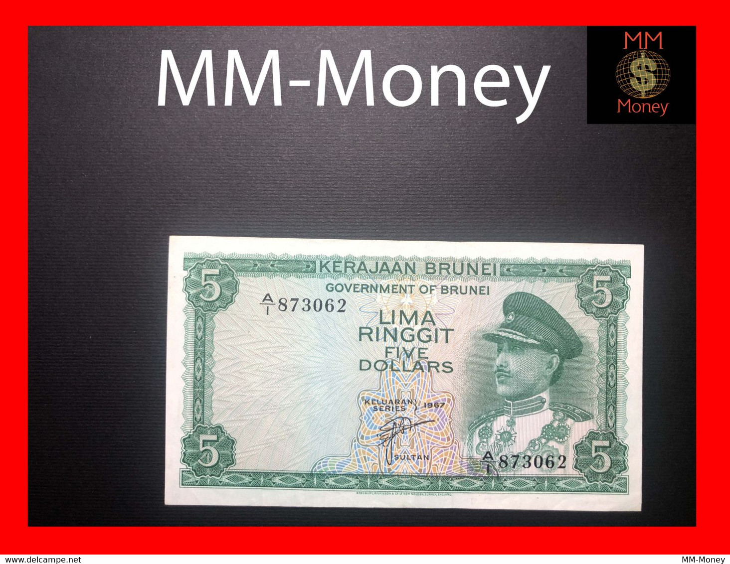 BRUNEI  5 Ringgit 1967  P. 2  "scarce Note"      XF - Brunei