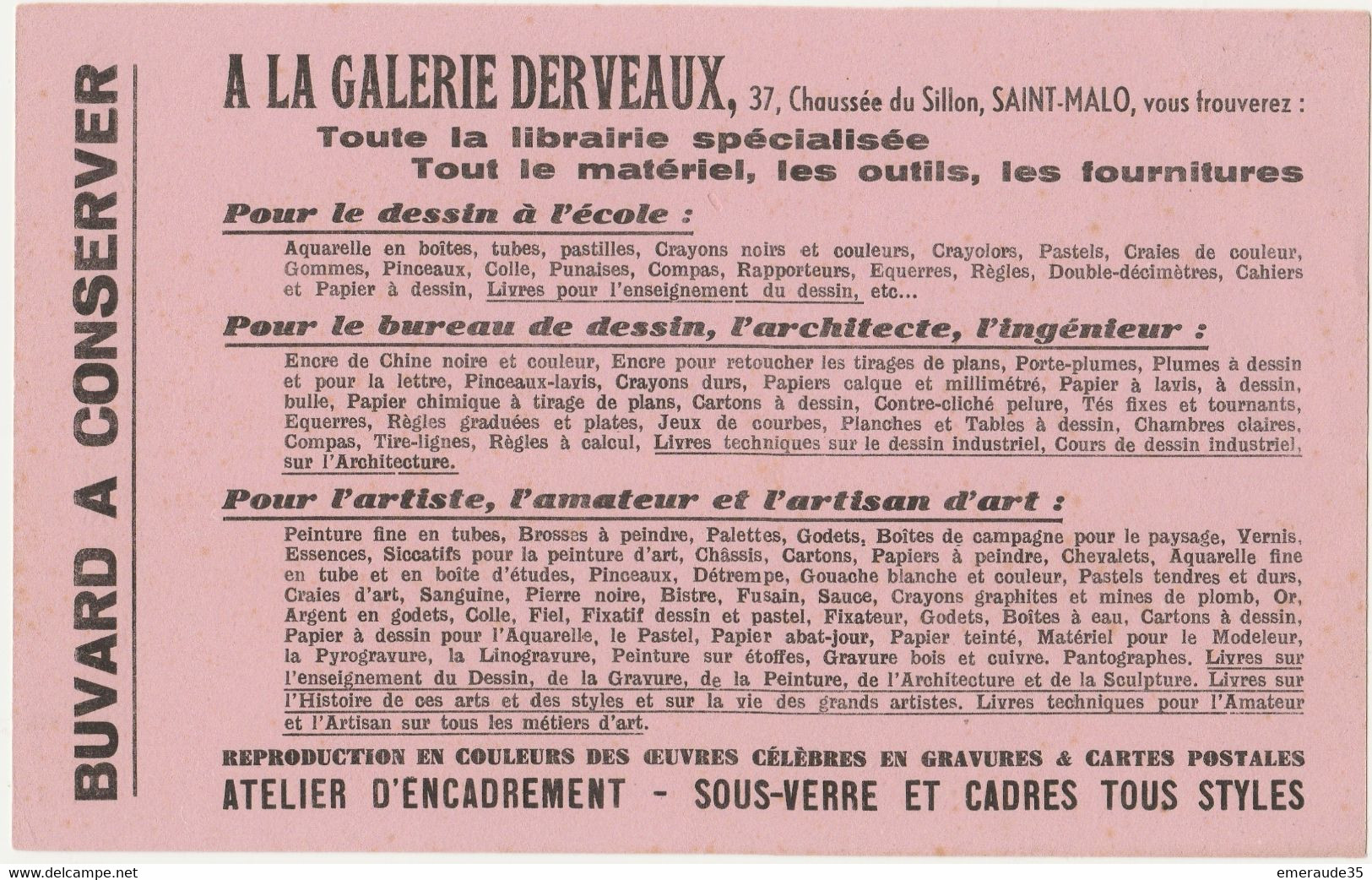 Buvard A La Galerie DERVEAUX 37, Chaussée Du Sillon SAINT MALO - Papeterie
