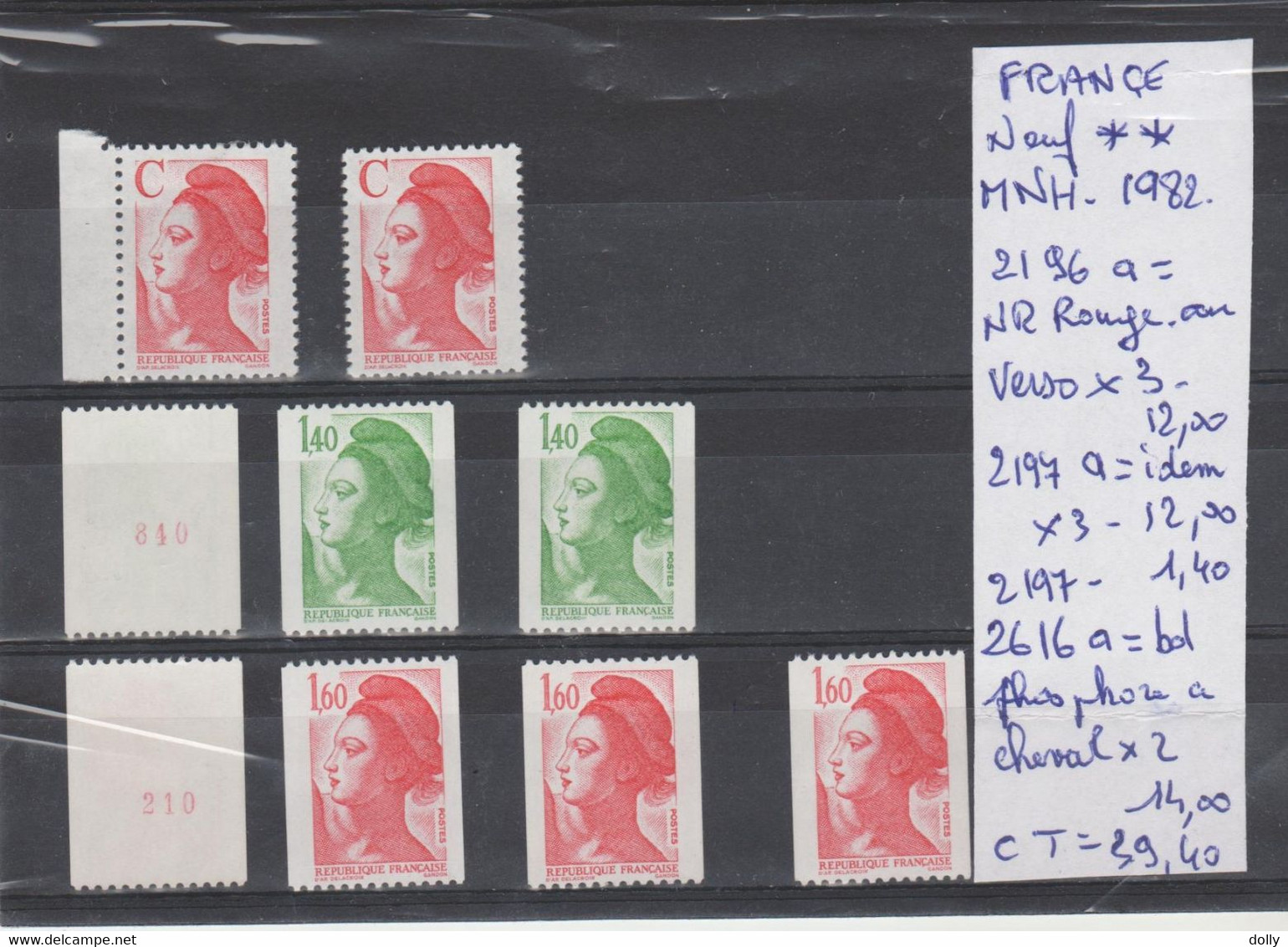 TIMBRES DE FRANÇE NEUF** MNH Nr ROUGE AU VERSO + VARIETEES 1982 Nr VOIR SUR PAPIER AVEC TIMBRES COTE   39.40  € - Roulettes