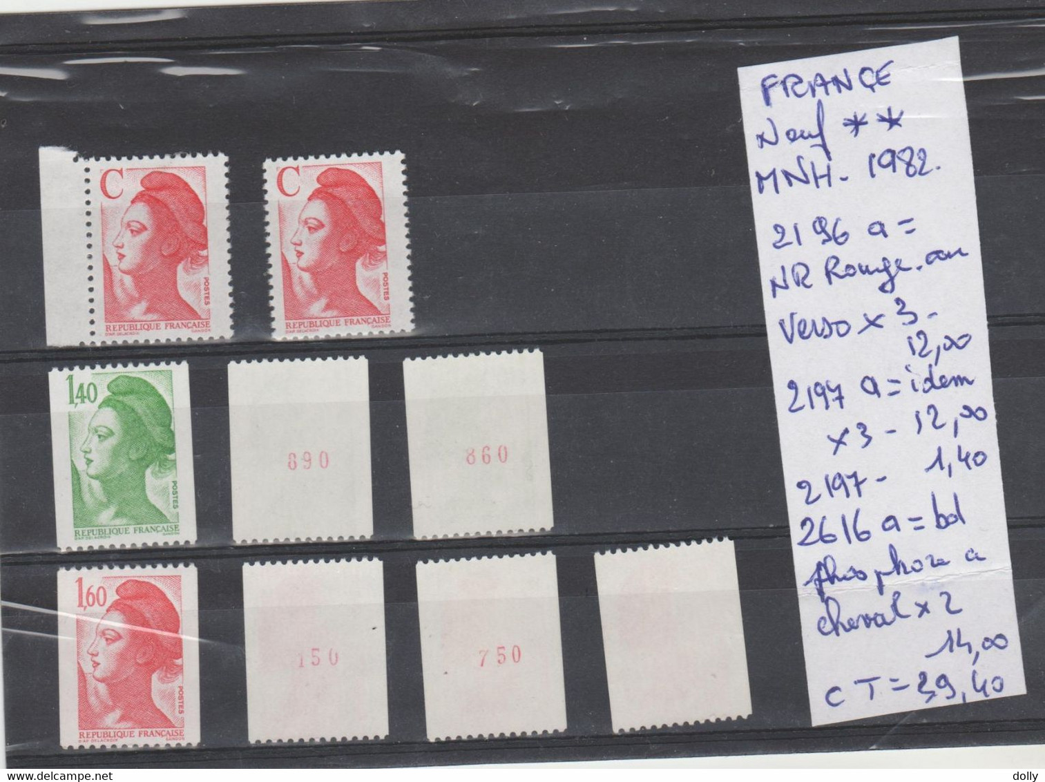 TIMBRES DE FRANÇE NEUF** MNH Nr ROUGE AU VERSO + VARIETEES 1982 Nr VOIR SUR PAPIER AVEC TIMBRES COTE   39.40  € - Roulettes