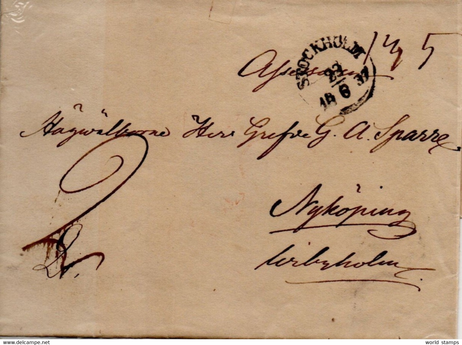 SUEDE 23/6/1837 STOCKHOLM-NYKOPING - ... - 1855 Préphilatélie