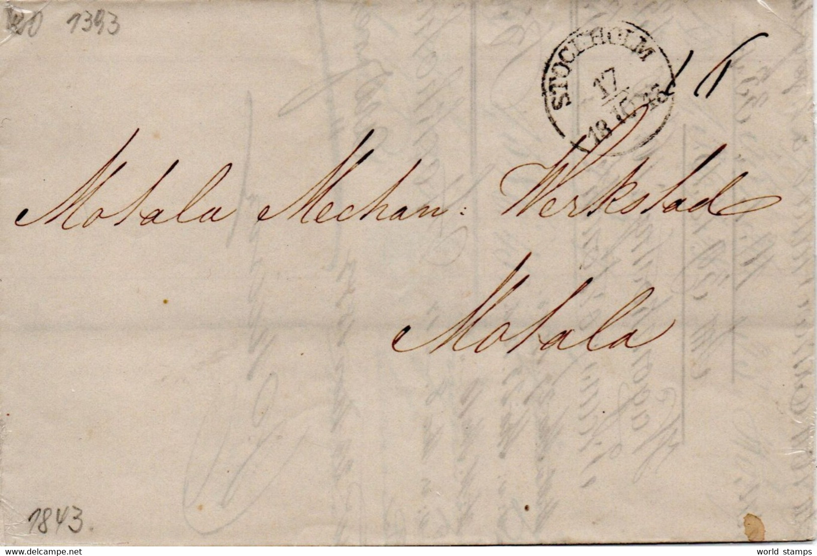SUEDE 17/10/1843 STOCKHOLM-MOTALA - ... - 1855 Prefilatelia