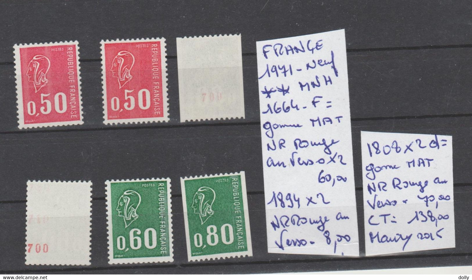 TIMBRES DE FRANÇE NEUF** MNH Nr ROUGE AU VERSO +  VARIETEES  Nr VOIR SUR PAPIER AVEC TIMBRES COTE   138.00 € - Roulettes