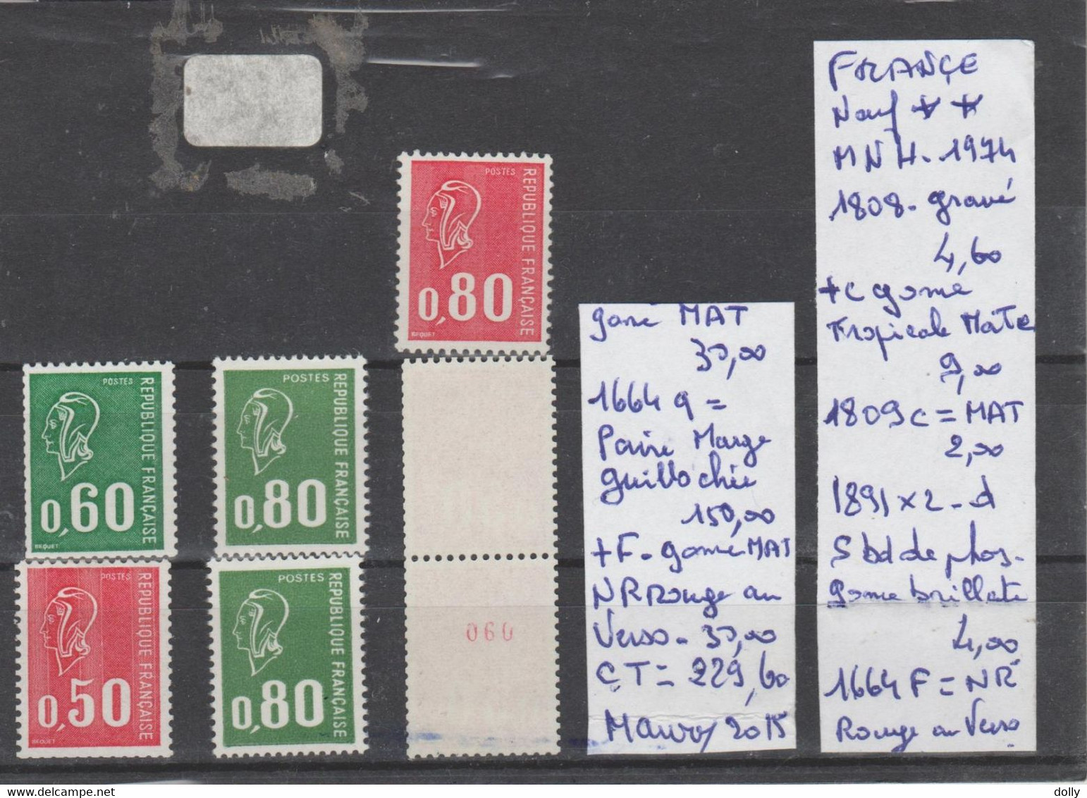 TIMBRES DE FRANÇE NEUF** MNH Nr ROUGE AU VERSO +  VARIETEES  Nr VOIR SUR PAPIER AVEC TIMBRES COTE   229.60 € - Roulettes