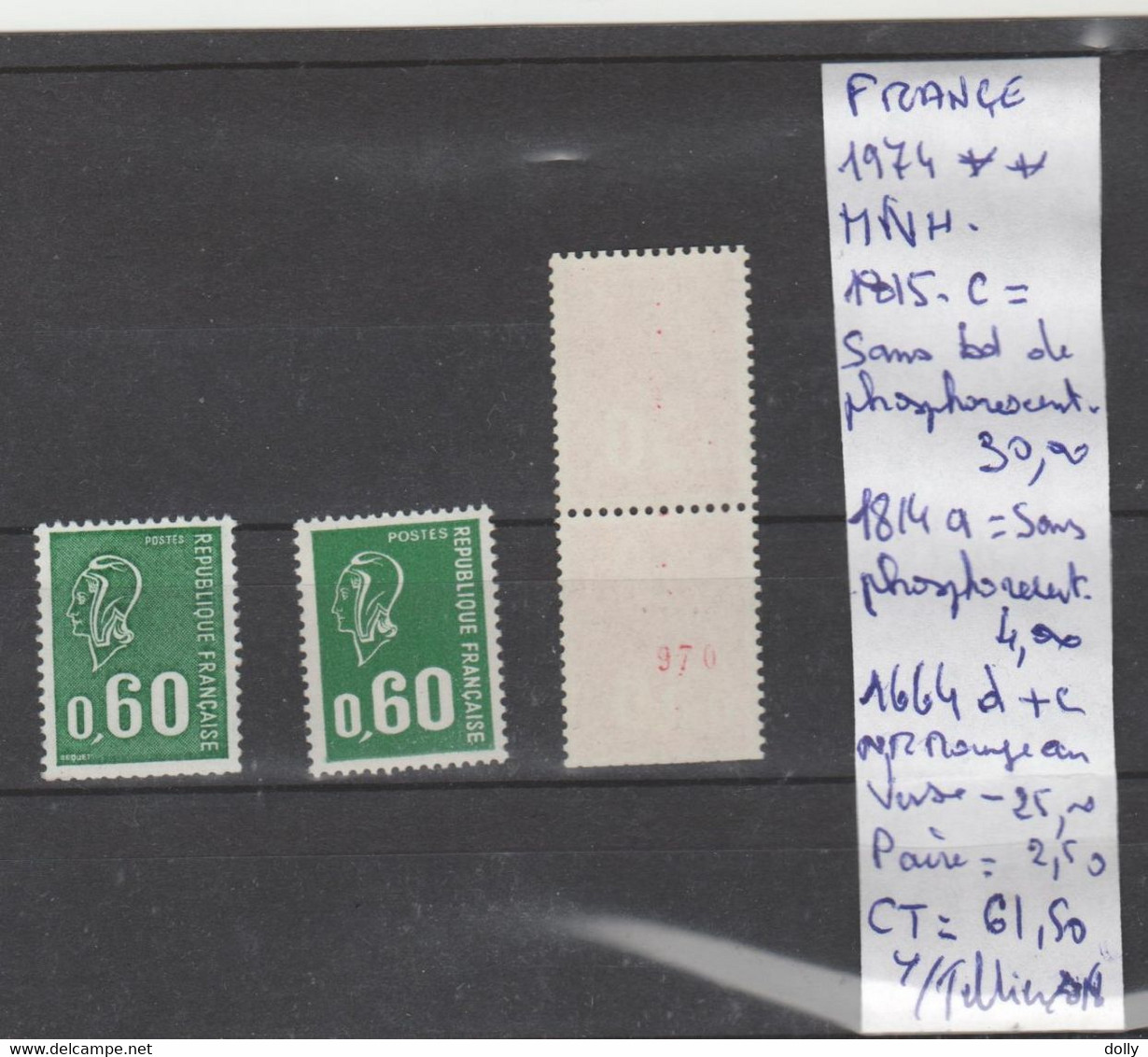 TIMBRES DE FRANÇE NEUF** MNH Nr ROUGE AU VERSO +  VARIETEES  Nr VOIR SUR PAPIER AVEC TIMBRES COTE   61.50 € - Roulettes