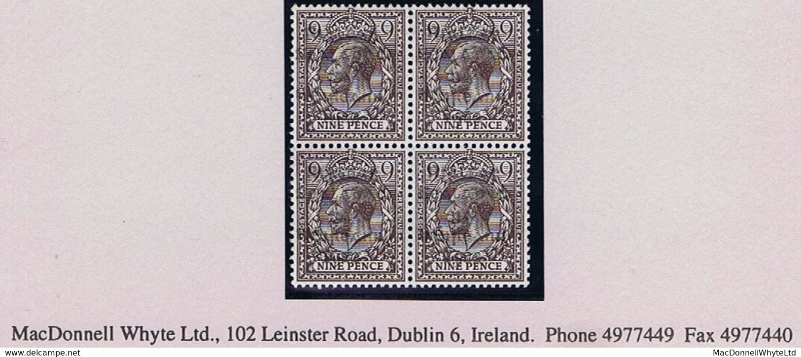 Ireland 1922 Dollard Rialtas Black Ovpt On 9d Agate,variety "faint Grey-black Overprint" Block Of 4 Fresh Mint Unmounted - Ungebraucht