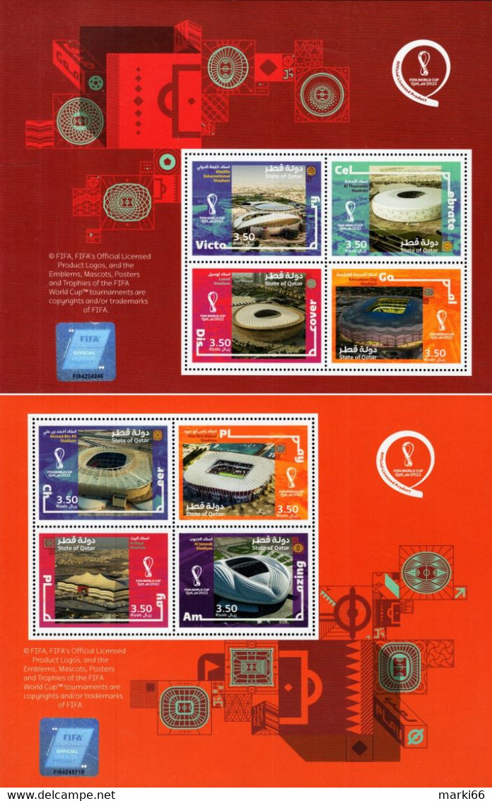 Qatar - 2021 - FIFA World Cup Qatar 2022 - Football Stadiums - Set Of 2 Mint Stamp Sheetlets With Holograms - Qatar