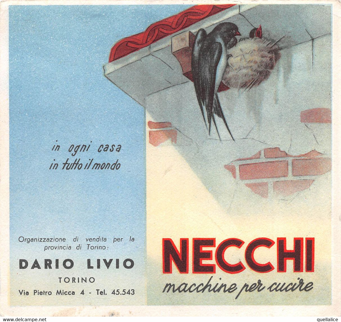 03208 "TORINO - DARIO LIVIO - ORGANIZZAZIONE DI VENDITA MACCHINE PER CUCIRE NECCHI" ANIMATA, CARTA ASSORBENTE - Macchina