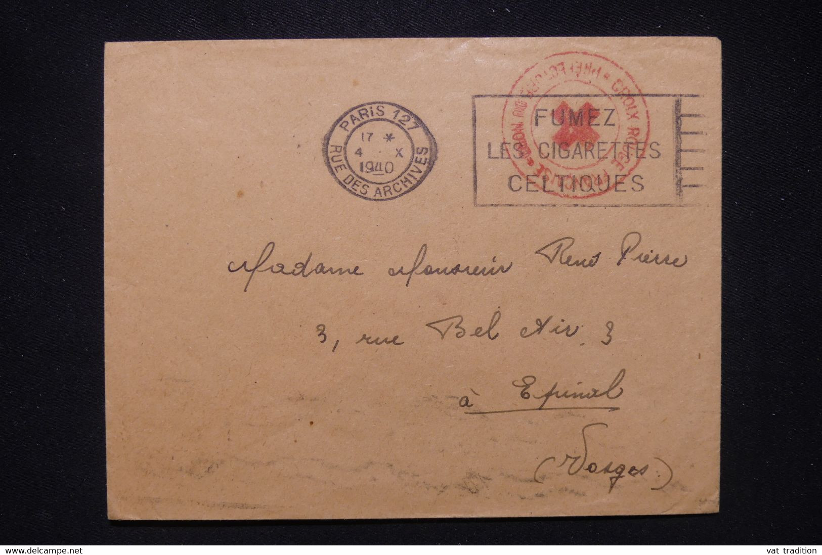 FRANCE - Cachet Croix Rouge Sur Enveloppe De Paris Pour Epinal En 1940 - L 109806 - Croce Rossa