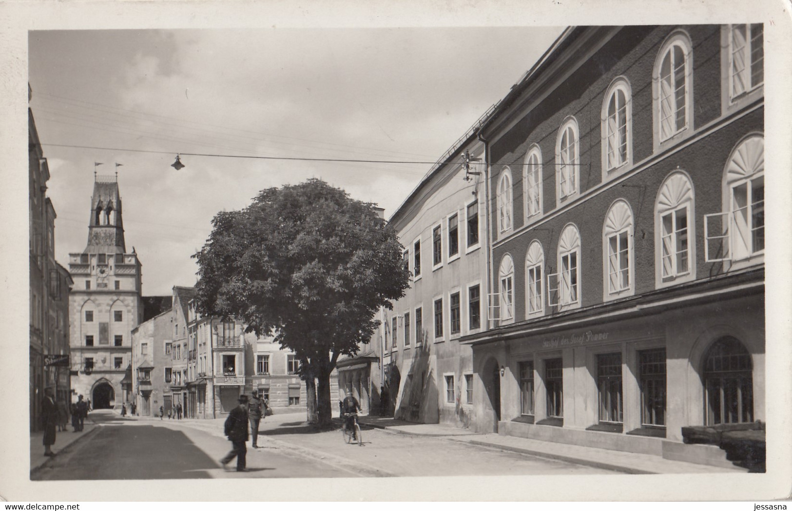 AK - BRAUNAU Am Inn - Ortskern Mit Stadtturm Und Gasthof Josef Pommer 1936 - Braunau