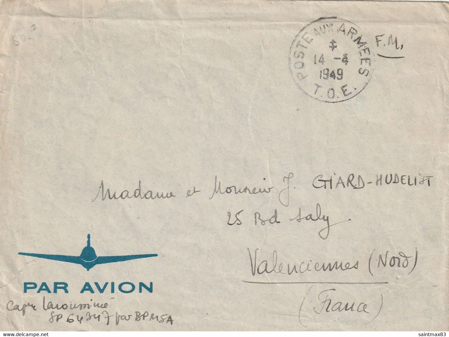 Lettre Poste Aux Armée TOE  Avec Croix De Lorraine  Dans Bloc Dateur 1949. Guerre Indochine - Oorlog In Indochina En Vietnam