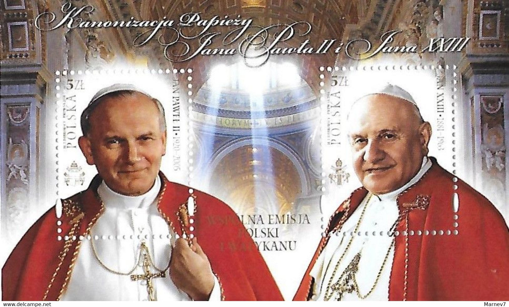Pologne - Polska - Bloc** Feuillet Canonisation Papes Jean-Paul II Et Jean XXVIII - Emission Commune Avec Vatican - 2014 - Neufs