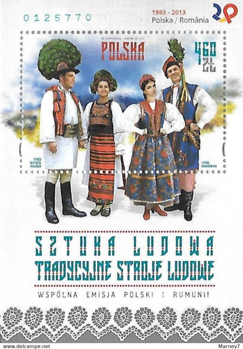 Pologne - Polska - Bloc** Feuillet - Emission Commune Ave Roumanie - Années 2013/2014 - Art Populaire Folklore Costumes - Unused Stamps