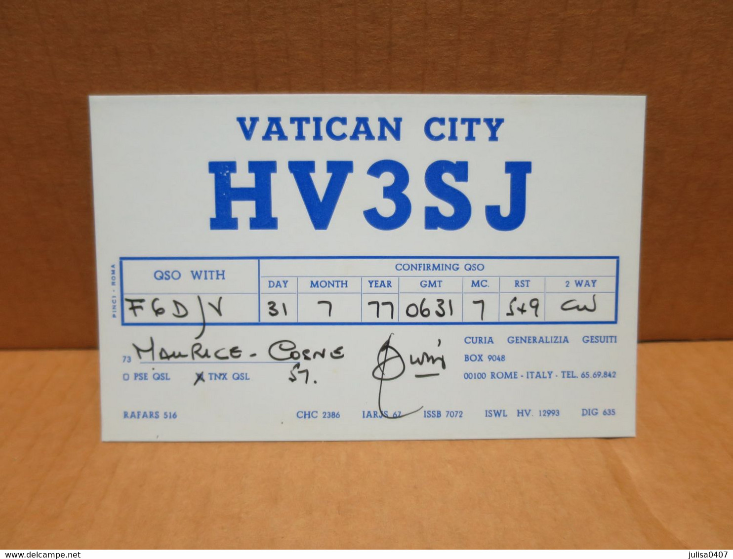 VATICAN CITY  Carte Radio Amateur - Vatikanstadt