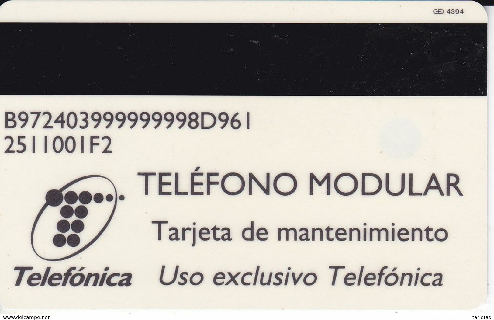 T-007 TARJETA DE ESPAÑA DE TEST DE TELEFONICA (PRUEBA) Nº (4394) CHIP GD-4 - Dienstkarten