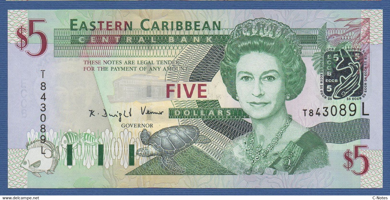 EAST CARIBBEAN STATES - St. Lucia - P.42L – 5 Dollars ND (2003) UNC Serie T843089L - East Carribeans
