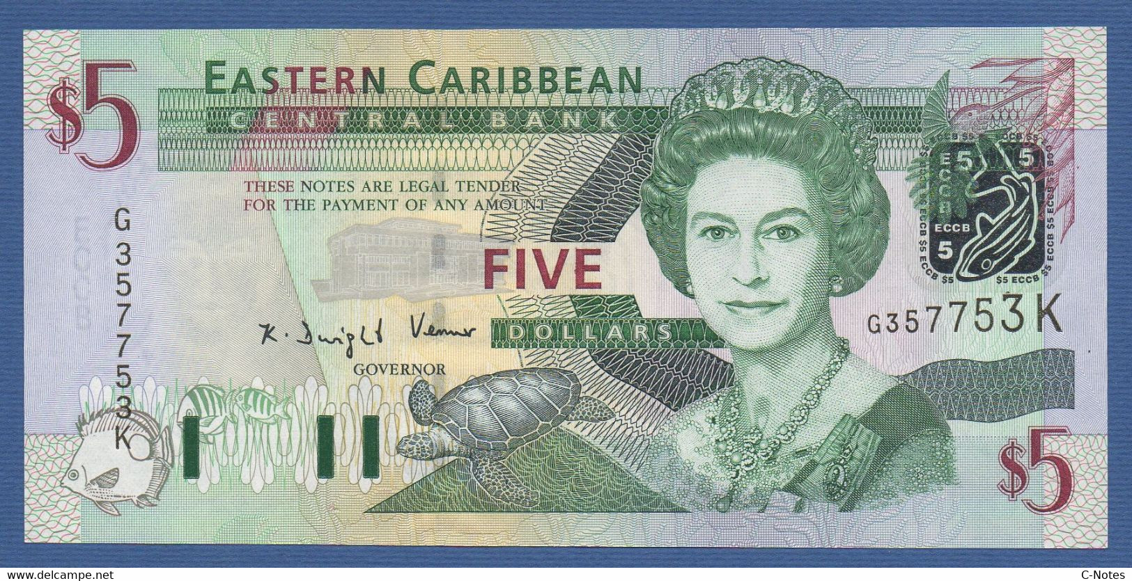 EAST CARIBBEAN STATES - St. Kitts - P.42K – 5 Dollars ND (2003) UNC Serie G357753K   N. RADAR - Ostkaribik