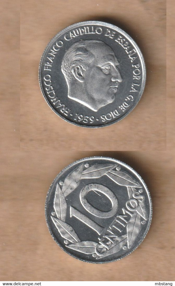 ESPAÑA   10 CENTIMOS  1959  PROOF  0.75 G • ⌀ 17.5 Mm KM# 790, - 50 Céntimos