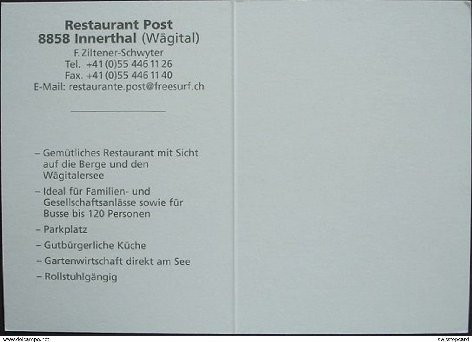 INNERTHAL Wägital Werbung Restaurant Post F. Ziltener-Schwyter - Innerthal